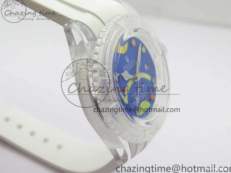 0128 Submariner Phantomlab Transparent KZF Best Edition Blue Fruit Dial on White Rubber Strap VR Classic 2563
